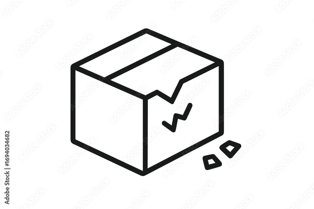 Poster broken box thin line icon. damaged package pictogram. fragile delivery concept. shipping problem, re