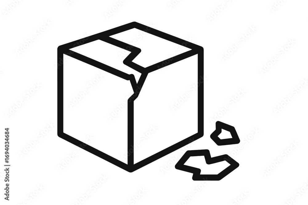 Aufkleber broken box line icon. damaged package symbol. fragile cargo, shipping error, delivery problem concep