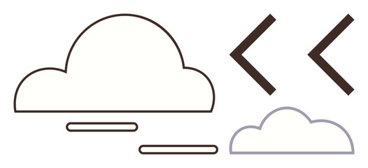 Large cloud with horizontal lines and paired brackets suggesting storage, coding, or innovation. Ideal for technology, software development, coding, cloud computing, digital transformation