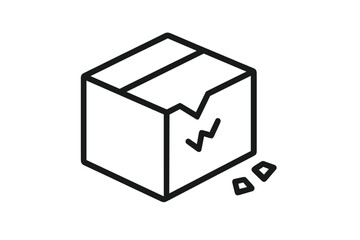 Broken box thin line icon. Damaged package pictogram. Fragile delivery concept. Shipping problem, return goods, defective cargo. Vector illustration for logistics, web, apps.