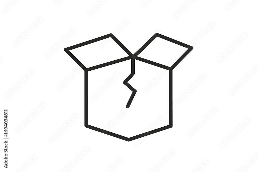 Poster broken box vector icon. damaged package line art symbol. fragile cargo warning sign for delivery ser