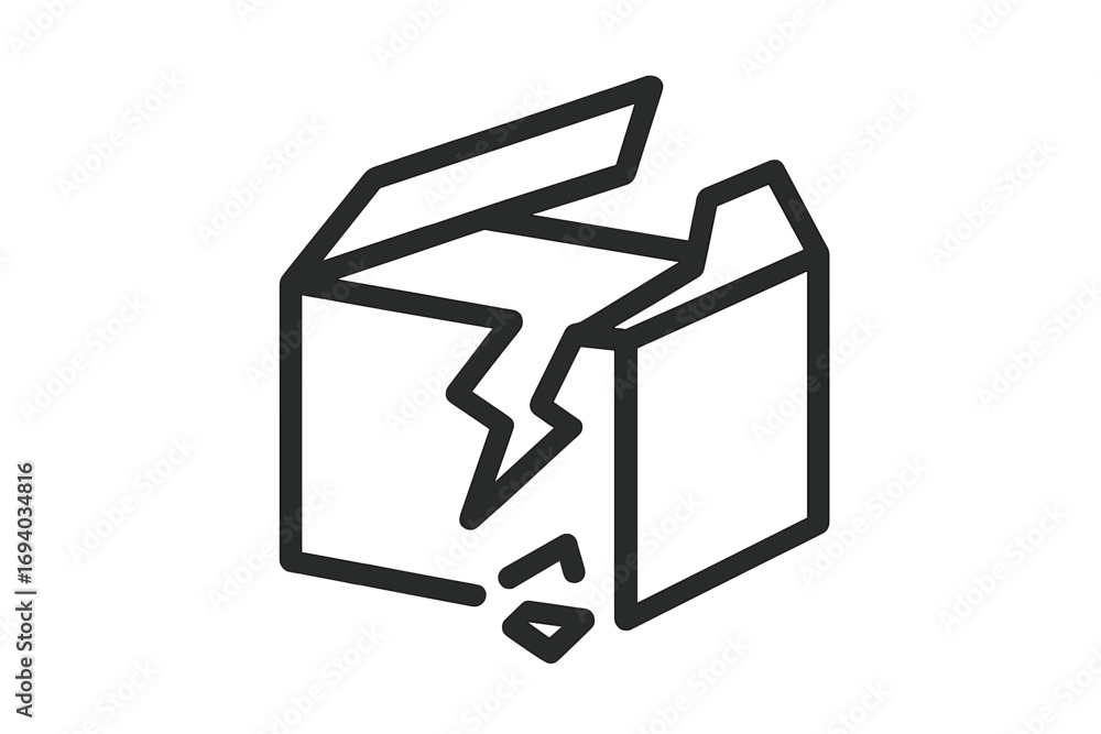 Poster broken box icon. damaged package symbol. fragile cargo concept. shipping and delivery problem. unpac