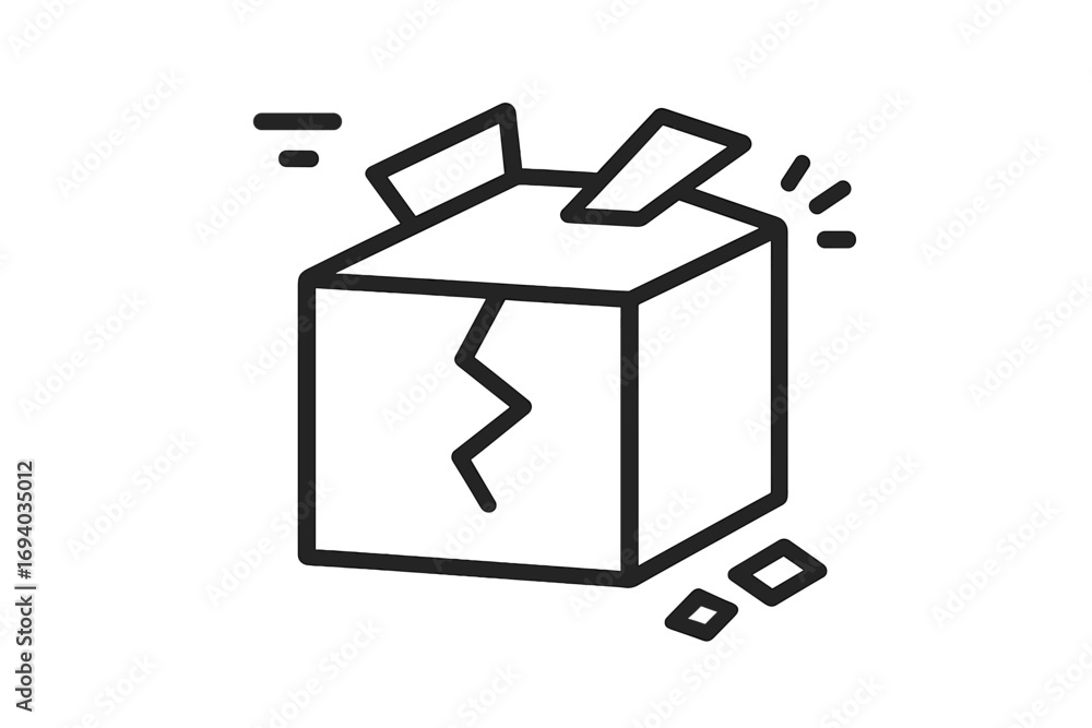 Poster broken box icon concept of damaged goods. fragile package or delivery problem symbol. shipping error