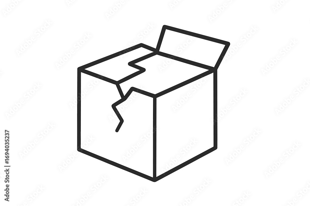Poster broken box icon. damaged package symbol. fragile cargo sign. delivery problem. shipping error. poor 