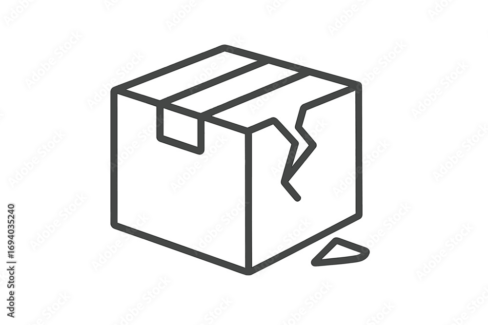 Poster broken box icon for delivery and shipping service. damaged package symbol. fragile cargo sign. vecto