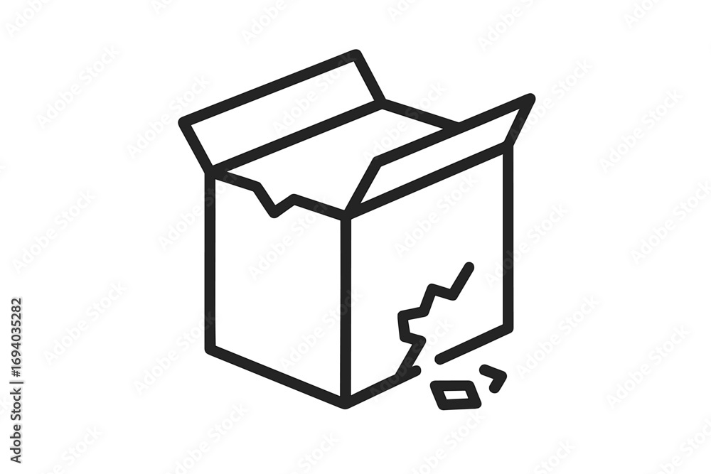 Poster broken box thin line icon. damaged package symbol for fragile goods. concept for shipping problem, d