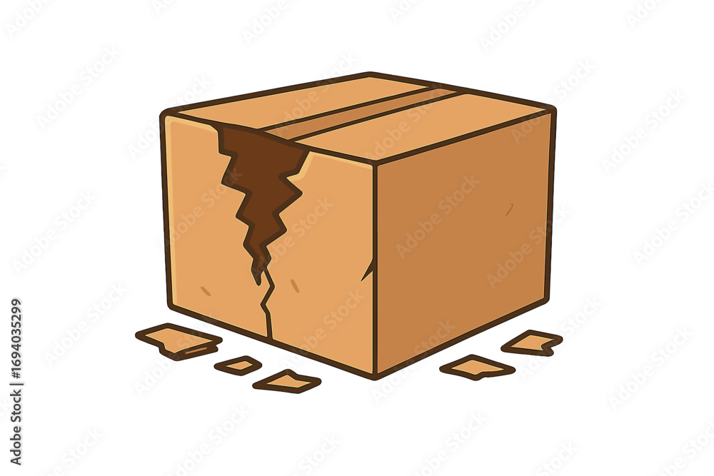 Poster broken box vector icon. damaged cardboard package symbol. fragile shipping and delivery problems. cr