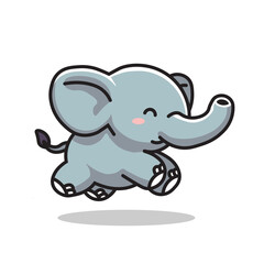 Illustration Vector Graphic Cartoon of a Happy Baby Elephant Jumping with Joy