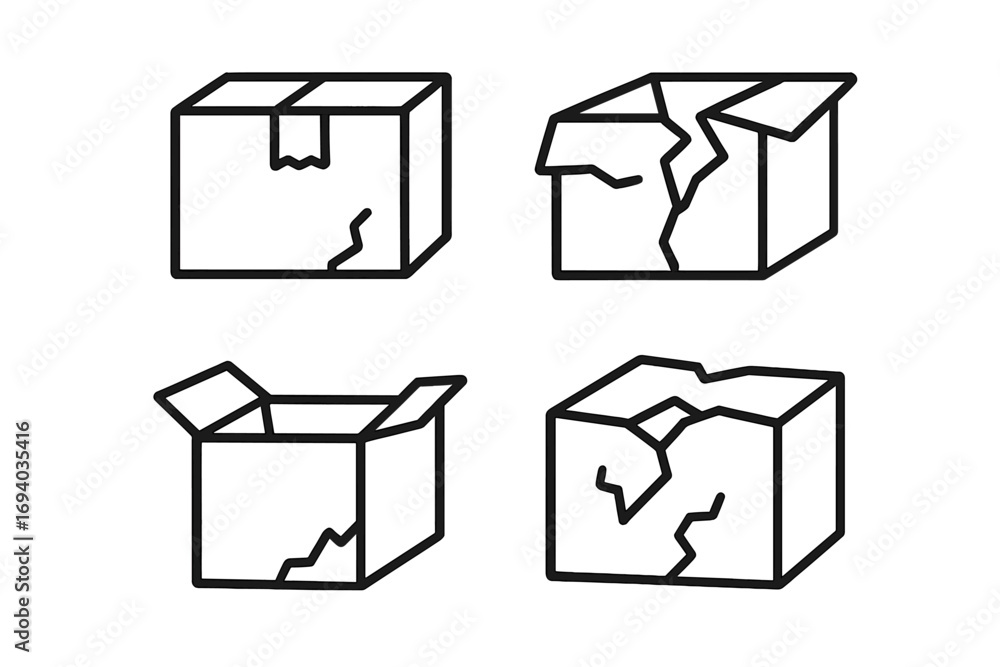 Aufkleber broken box icon set. damaged package, crushed cardboard container. line art vector for shipping, del