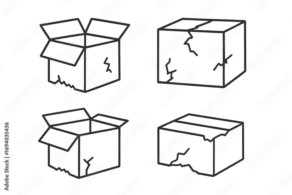 Leinwandbilder broken box thin line icon set. damaged package vector illustration. fragile cargo problem concept. s