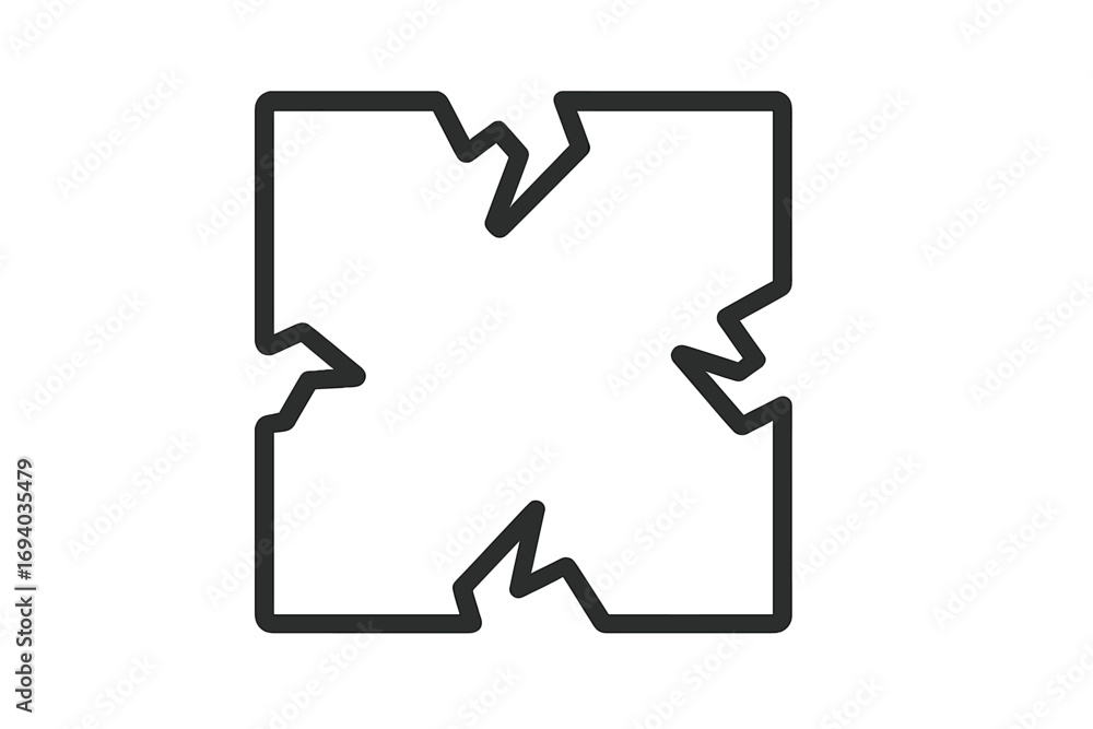 Poster broken box outline icon. damaged square frame vector. shattered package concept. cracked container s