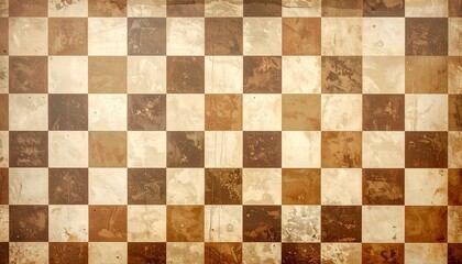 Retro checkered wallpaper in vintage tones of brown and cream