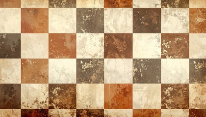 Retro checkered wallpaper in vintage tones of brown and cream