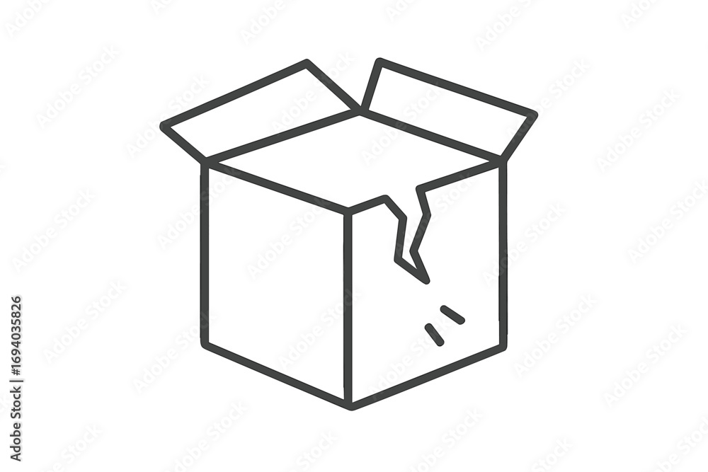 Poster damaged goods icon. broken cardboard box vector symbol. fragile package concept. shipping problem si