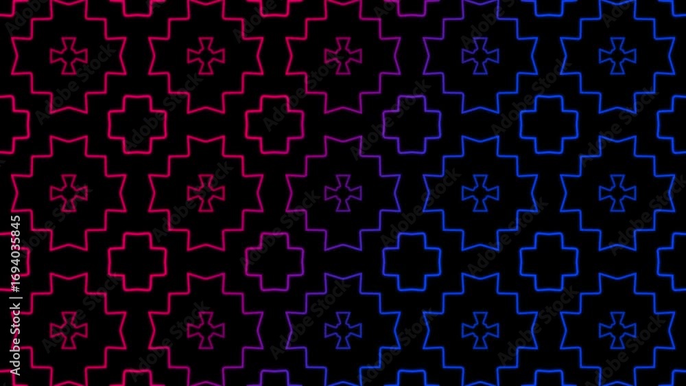 Poster abstract futuristic background featuring a seamless glowing pattern of red and blue geometric cross 