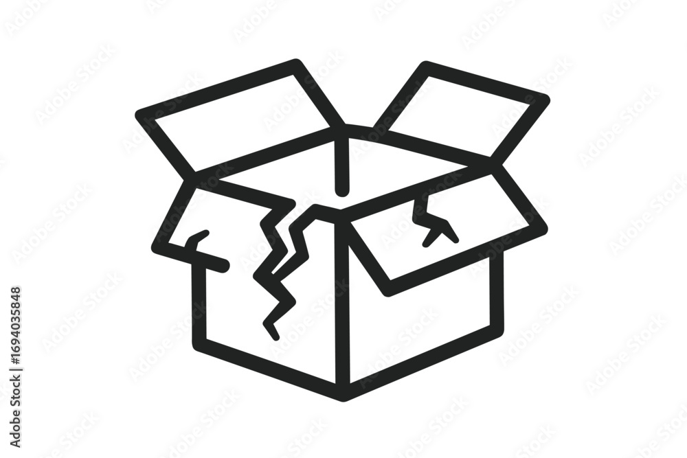 Poster broken box vector line icon. damaged package symbol. fragile delivery, shipping problem, return good