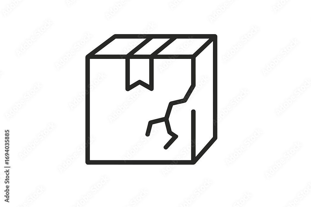 Poster broken box icon. damaged package concept. fragile cargo, poor shipping service. delivery problem vec