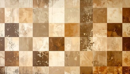 Retro checkered wallpaper in vintage tones of brown and cream
