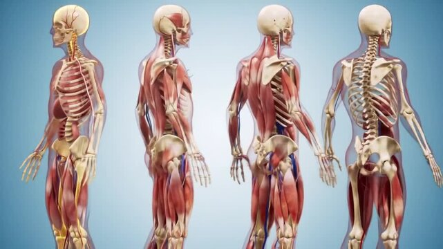 Human Anatomy Systems Rotating 3D Animation - Skeleton, Muscles, Organs, Circulatory, Nervous System