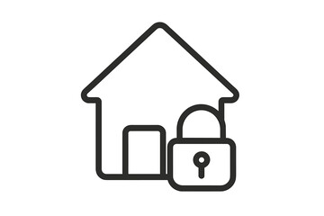 Obraz premium Home security icon with house and padlock. Concept property protection, safety, real estate. Secure building symbol. Vector linear sign for web, app, logo, insurance.
