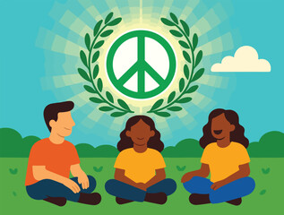 Glowing Peace Symbol Surrounded by Olive Branches for International Day of Peace