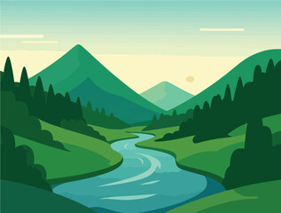 Peaceful Mountain Landscape with River for International Day of Peace