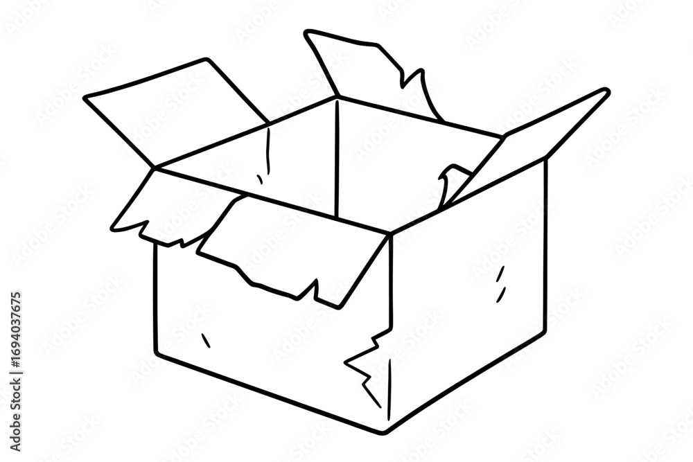Aufkleber line art illustration of a broken and empty cardboard box. concept for damaged package, fragile deli