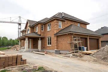 House is being built with a crane in the background