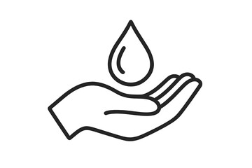 Hand holding oil drop line art vector, simple minimalist cartoon illustration, clean transparent background, essential oil symbol, wellness and nature concept, skincare and liquid drop care