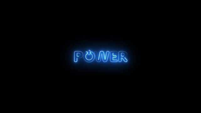 Power colored text. Laser vintage effect. Animated glowing flickering neon inscription power. neon power text animation/ 4k video.