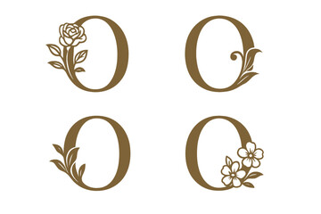 Elegant letter O monogram with floral beauty design, serif style decorative logo set, vintage botanical ornament illustration, nature inspired vector art, transparent background