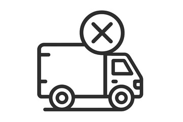 Delivery failed icon with cross mark. Canceled shipping or returned package concept. Logistics error, wrong address, or transport problem symbol. Vector truck illustration.