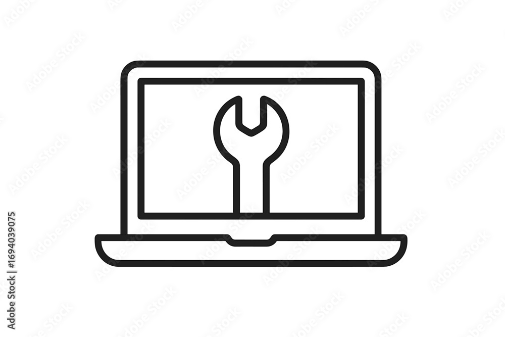 Poster laptop repair service icon. computer maintenance and tech support concept. it help desk pictogram. n
