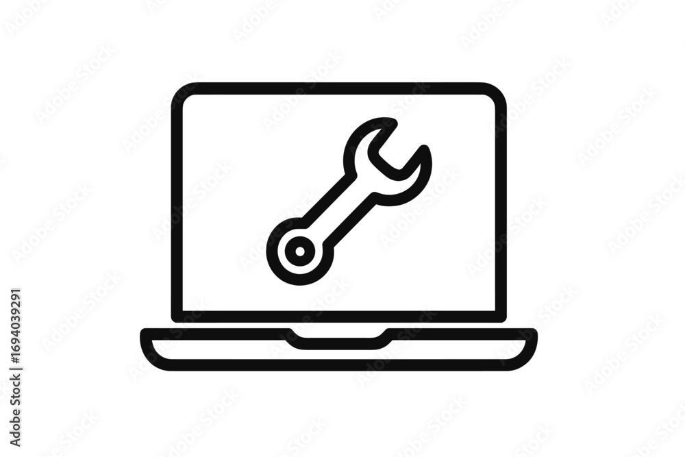 Poster laptop repair service icon. computer maintenance and technical support symbol. minimalistic vector i