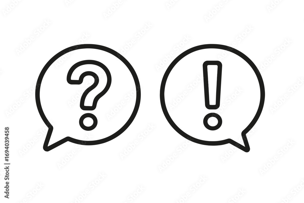 Aufkleber question mark and exclamation point in speech bubbles. faq icon set. problem and solution concept. s