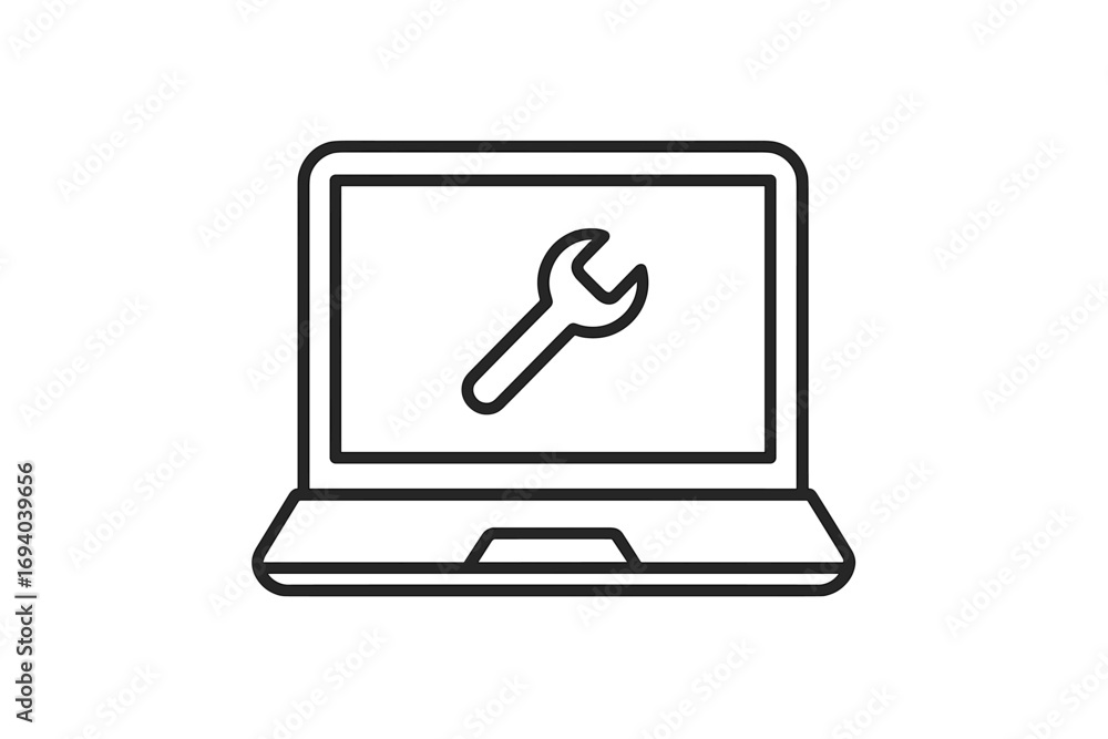 Aufkleber laptop repair service icon. computer maintenance, tech support symbol. notebook with wrench for sett