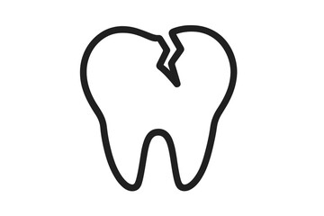 Obraz premium Broken tooth icon, cracked tooth symbol. Dental problem concept. Tooth decay, damage, pain. Simple line art vector illustration for dentistry, medical, health care needs.