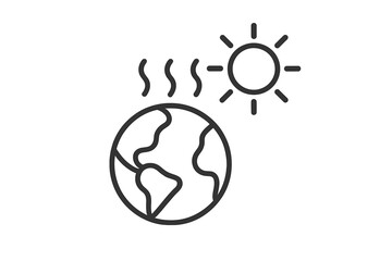 Global warming minimalist line icon. Climate change concept with planet Earth and sun heat. Greenhouse effect metaphor. Environment and ecology care vector symbol for web design.