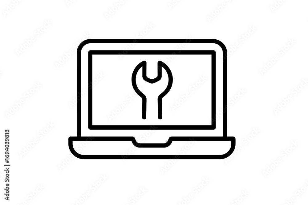 Aufkleber laptop repair service icon. computer maintenance and tech support symbol. notebook diagnostic, setti