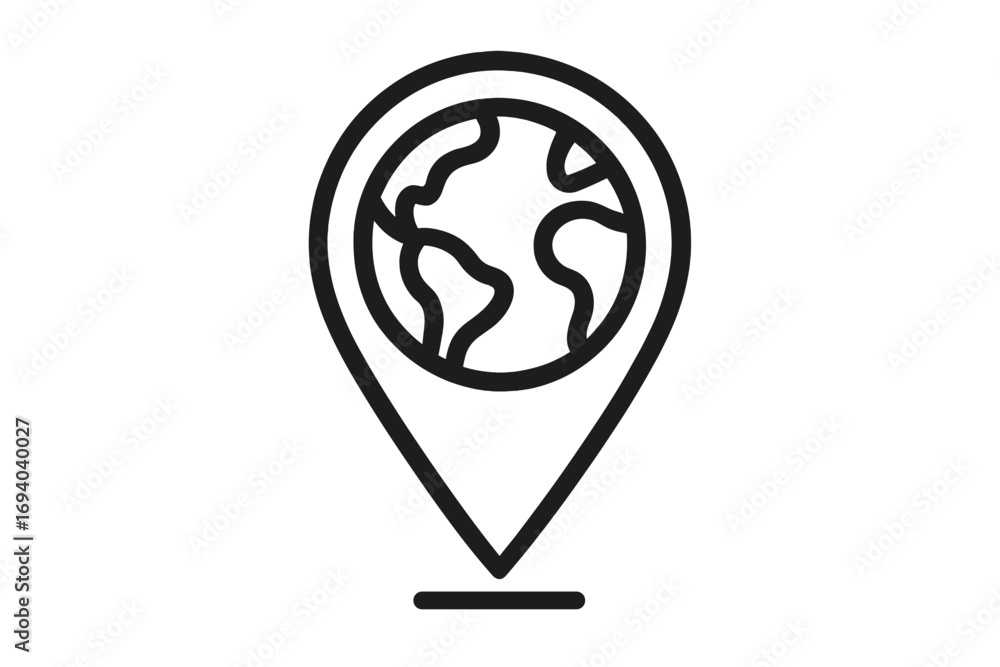 Poster global location pin line icon with planet earth. world map pointer symbol for navigation, travel, an