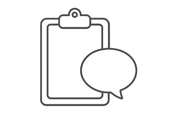 Fototapeta premium Clipboard and speech bubble line icon. Concept for feedback, survey, review, report, and opinion. Vector illustration for customer poll, checklist, task, or communication.