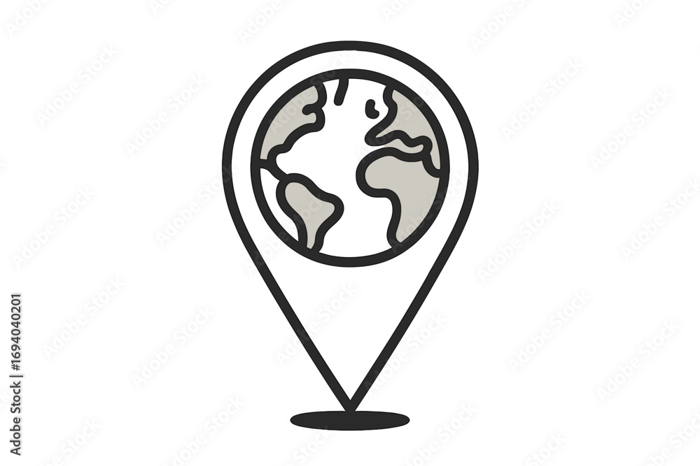 Poster global location pin with an earth globe. world map pointer icon. international travel, navigation, a