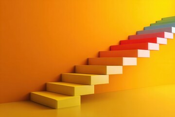 Colorful Stairs Against Vibrant Orange Wall for Creative Concepts