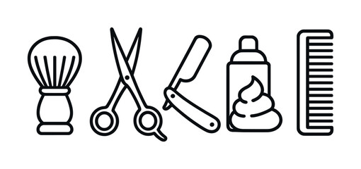 Barber tools illustration: shaving brush, scissors, razor, shaving cream, comb