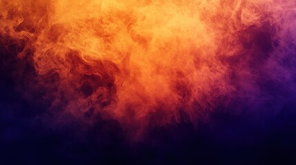 Obraz premium Dark purple, orange & light amber background—textured canvas, dust texture, soft focus, smoky atmosphere; orange fire (with yellow bottom flames) in upper right, lower left & frame side