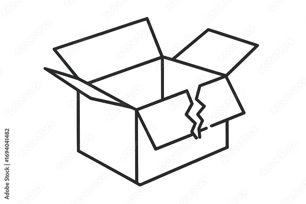 Poster broken box line icon concept. damaged package or fragile parcel symbol. vector illustration for ship