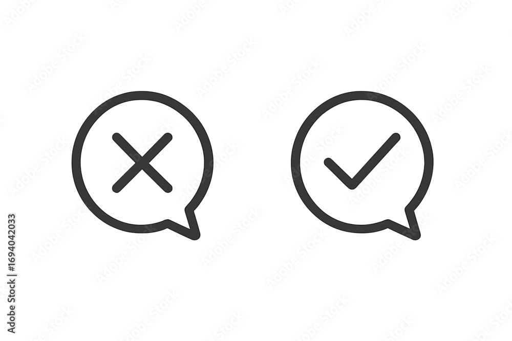 Aufkleber yes and no icon set. check and cross mark in speech bubble. correct and incorrect, approve and rejec
