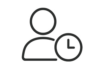 Minimalistic user icon with clock symbol, time management concept, vector cartoon illustration, transparent background, app interface design, graphic elements, ordered set