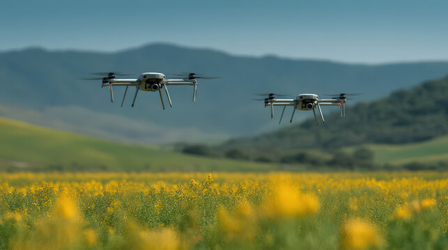 drones hover gracefully over lush green fields expertly analyzing crop growth and health