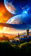 Celestial Vista: Exploring a Lush Planet with Advanced Civilization